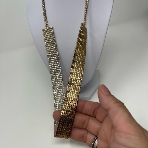 Crystal Trim Rhinestone Gold Tone Necklace - Picture 8 of 12